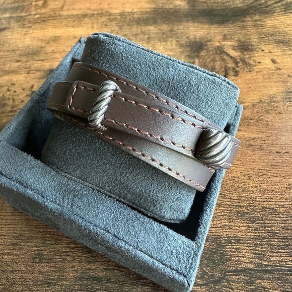 David Yurman Triple Wrap Cable Bracelet in Brown Leather - Picture 4 of 13